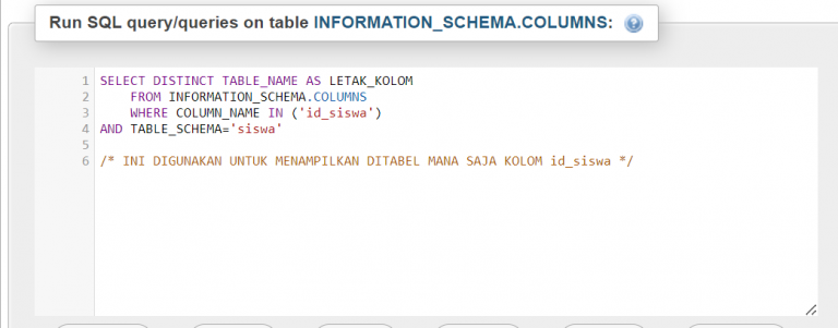 Mengetahui Letak Nama Kolom Di Database